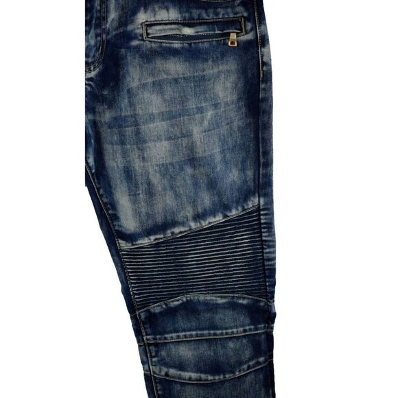 Embellish Mens 38 x 34 Distressed Blue Biker Jeans - Picture 3 of 8